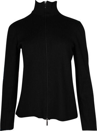 Max Mara S Max Mara Zipped Mock Neck Sweater in Black Lana Vergine