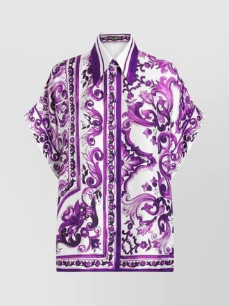 Dolce & Gabbana bat sleeve majolica print point collar top