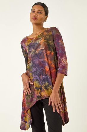 Roman Textured Print Hanky Hem Top