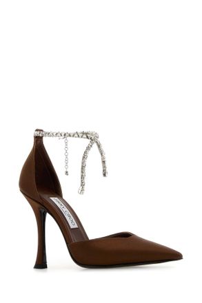 Jimmy Choo London Womens Brown Satin Stevie 100 Pumps Bronze Scarpe Con Tacco