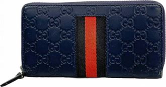 Gucci Navy Leather Long Wallet (Bi-Fold) (Pre-Owned)