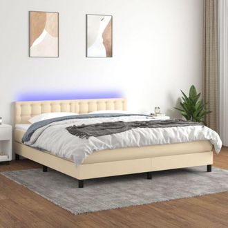 vidaXL Vidaxl - Cama Box Spring Colch&oacute;n Y Luces Led Tela Crema 160x200 Cm