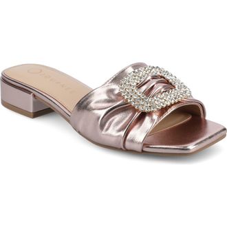 Journee Collection Flavia Rhinestone Buckle Slide Sandal in Rose Gold at Nordstrom Rack, Size 7.5