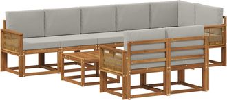 vidaXL Conjunto De Sof&aacute;s De Exterior 9 Uds. Natural Y Gris Claro Vidaxl