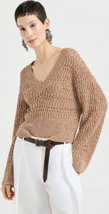 Brunello Cucinelli Dazzling braids sweater in Brown at Nordstrom, Size 3X-Large Eu