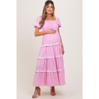Pinkblush Smocked Ruffle Tiered Puff Sleeve Maxi Dress at Nordstrom, Size Medium