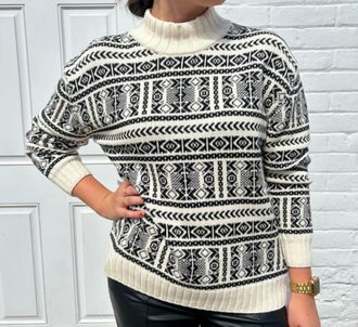 Skovhuus Cowen Nordic Print Mock Neck Sweater In Black And White