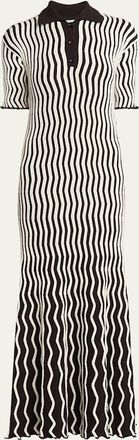Bottega Veneta Squiggly Stripe Long Polo Wool Dress