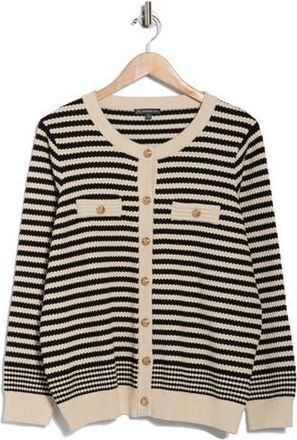 Adrianna Papell Stripe Cardigan in Cream/Black at Nordstrom Rack, Size 1X