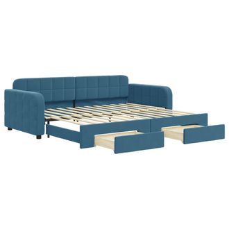 vidaXL Divano Letto Estraibile Con Cassetti Blu 90x200 Cm In Velluto - Vidaxl