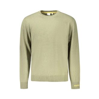 Pepe Jeans London Round-neck Knitwear, male, Green, 2XL, Green Cotton Jumper with Embroidery