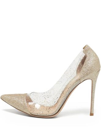 Gianvito Rossi pre-owned 105mm Plexi glitter-embellished pointed-toe pumps - women - Glitter/PVC/PVC/Calf Leather - 41 - Gold
