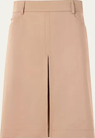 Akris Box Pleat Cotton Gabardine A-Line Skirt