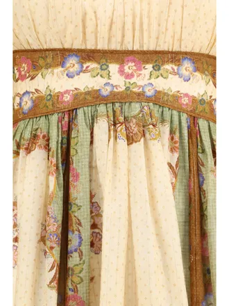 Zimmermann Womens Maxi Dress Indra Cream Khaki Cream-Khaki-Scarf Floral Cotton Cream/khaki/scarf