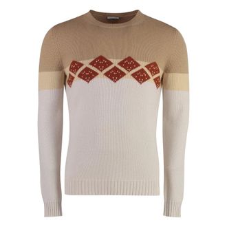 Malo Cashmere Knitwear, male, Beige, Size: L Diamond Pattern Cashmere Sweater
