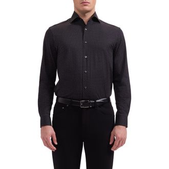 Bugatchi Devon OoohCotton Micro Dot Print Button-Up Shirt in Black at Nordstrom, Size Xx-Large