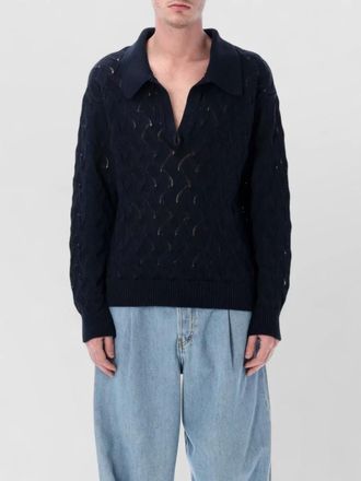 Dries Van Noten cotton lace stitch loose fit polo sweater