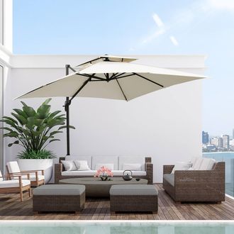 OUTSUNNY 360&deg; Cantilever Parasol Roma Umbrella w/ Base Weights, Cover in Beige