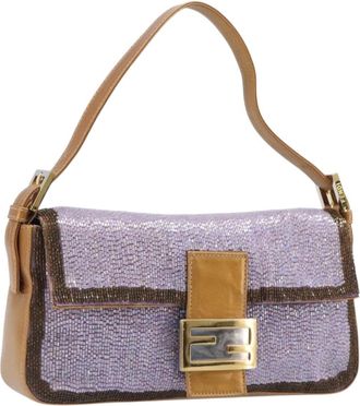 Fendi Baguette Paillettes Embellished Leather Purple Leather Handbag (Pre-Owned)