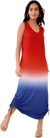 Roaman's Plus Size Stretch Knit Sleeveless Midi Dress With Ruched Hem Detail in Americana Ombre at Nordstrom, Size 40