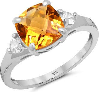 MAX + STONE 10k Yellow or White Gold Cushion Cut Gemstone Three Stone Ring