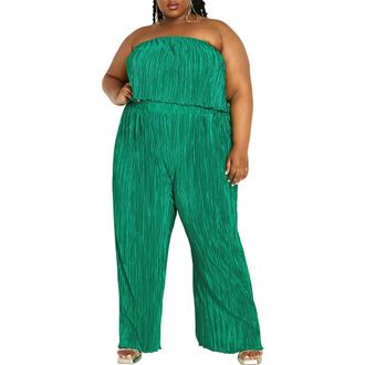 City Chic Hailee Strapless Pliss&eacute; Jumpsuit in Greenstone at Nordstrom Rack, Size Xl/22W