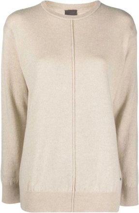Lorena Antoniazzi Beige Gebreide Trui met Middennaad - Dames - Ronde hals truien - Beige - L - Wol - Truien & Vesten