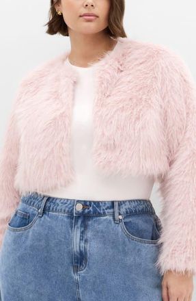 City Chic Angelica Faux Fur Crop Jacket in Pink at Nordstrom, Size Xs