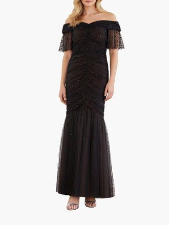 Needle & Thread Dappled Sequin Rouched Off-Shoulder Gown in Graphite/warm Taupe at Nordstrom, Size 14