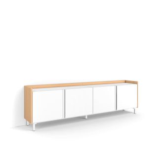 Skraut Home Mueble tv efecto madera blanco y roble 207x35x61cm con patas