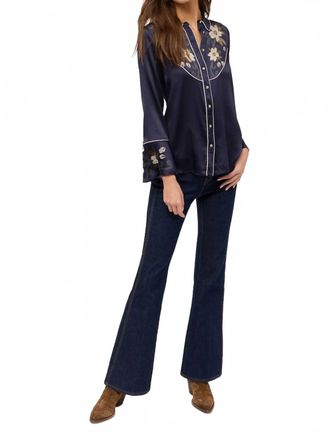 Johnny Was Womens Western Flutter Sleeve Blouse In Navy