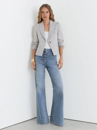 Reiss Light Blue Petite Twin-pocket Button Flared Jeans, 24