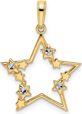 Diamond2Deal 14k Yellow Gold White Rhodium Diamond-Cut Stars Pendant