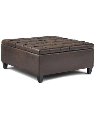 Simpli Home Harrison 36In Transitional Square Coffee Table Storage Ottoman