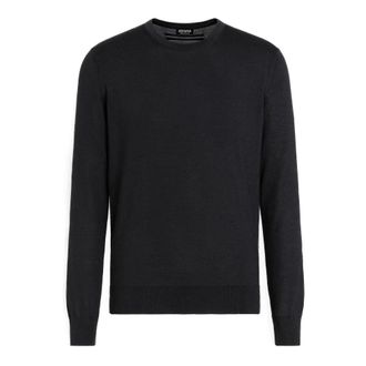 Ermenegildo Zegna Cashmere Knitwear, male, Black, Size: 4XL Cashseta Light Crewneck