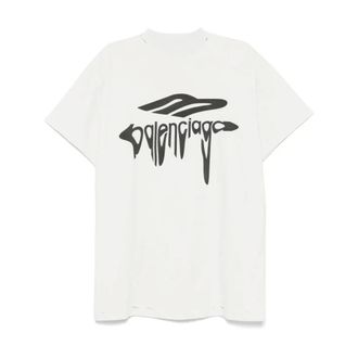 Balenciaga Logo Print Crew Neck T-shirts - Heren - Tops - Wit - Maat: M
