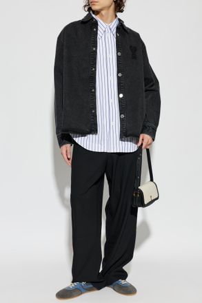 Ami Wool Wide-leg Trousers, Mens, Black