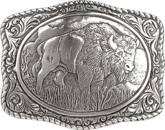 Nocona Boots mens38058Crumrine Silver Bison Scaloped Buckle Apparel Accesory - metallic - One size