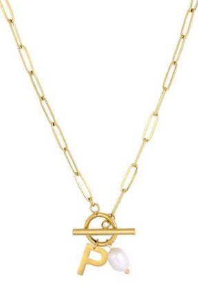 Adornia 18K Gold Plated Pearl & Initial Toggle Pendant Necklace in White/Gold-P at Nordstrom Rack