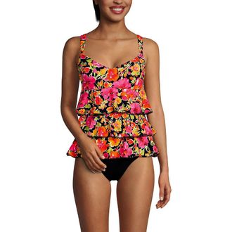 Lands End Smoothing Control Ruffle Fauxkini One Piece Swimsuit in Painted Blooms/black at Nordstrom, Size 24W