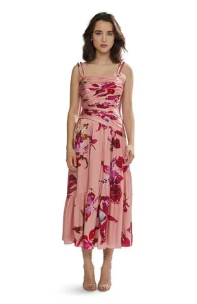 AMUR Daniella Printed Viscose Midi in Warm Speckled Iris at Nordstrom, Size 4