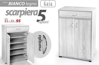 Trade Shop Trade Shop - Armario Zapatero 2 Puertas Cajon 5 Estantes Madera Blanco 95x63x33cm 770937