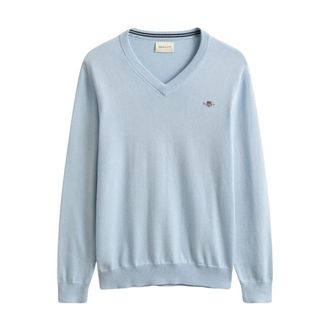 GANT V-neck Knitwear, male, Blue, Size: 2XL Classic Cotton V-Neck