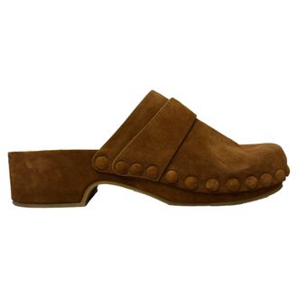 Chlo&eacute; Pre-owned Womens Chlo&eacute; Joy Studded Clogs in Brown Suede - Size EU 39