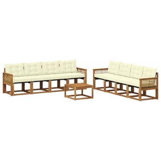 vidaXL Conjunto De Sof&aacute;s De Exterior Con Coj&iacute;n 9 Pcs Natural Y Crema Vidaxl