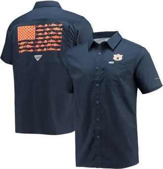 Columbia Mens Columbia PFG Navy Auburn Tigers Slack Tide Camp Button-Up Shirt at Nordstrom, Size Large