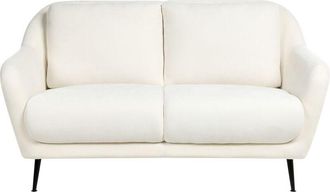 Beliani Sof&aacute; 2 Plazas Tapizado De Chenilla Patas De Hierro Negras Con Reposabrazos Asiento Grueso Estilo Moderno Sala De Estar Blanco Eiby