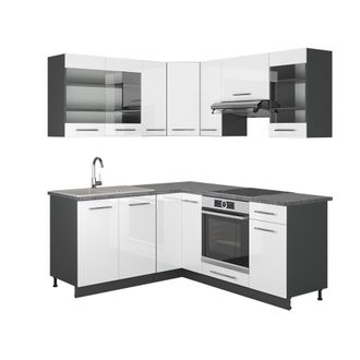 Vicco Cocina Esquinera Fame-line, Blanco Brillo/antracita, 160 X 190 Cm, Et M&aacute;rmol