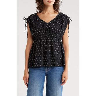 Lucky Brand Clip Square Cotton Babydoll Top in Black at Nordstrom Rack, Size X-Small