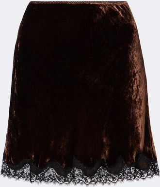 Rixo Kornelia lace-trimmed velvet miniskirt